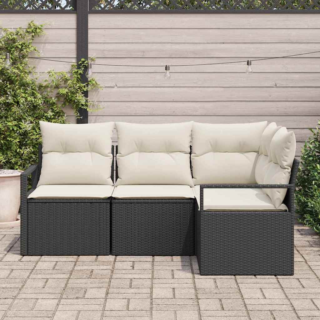 Garten-Sofa-Set mit Kissen mit Speicher 4 pcs Schwarz und Creme